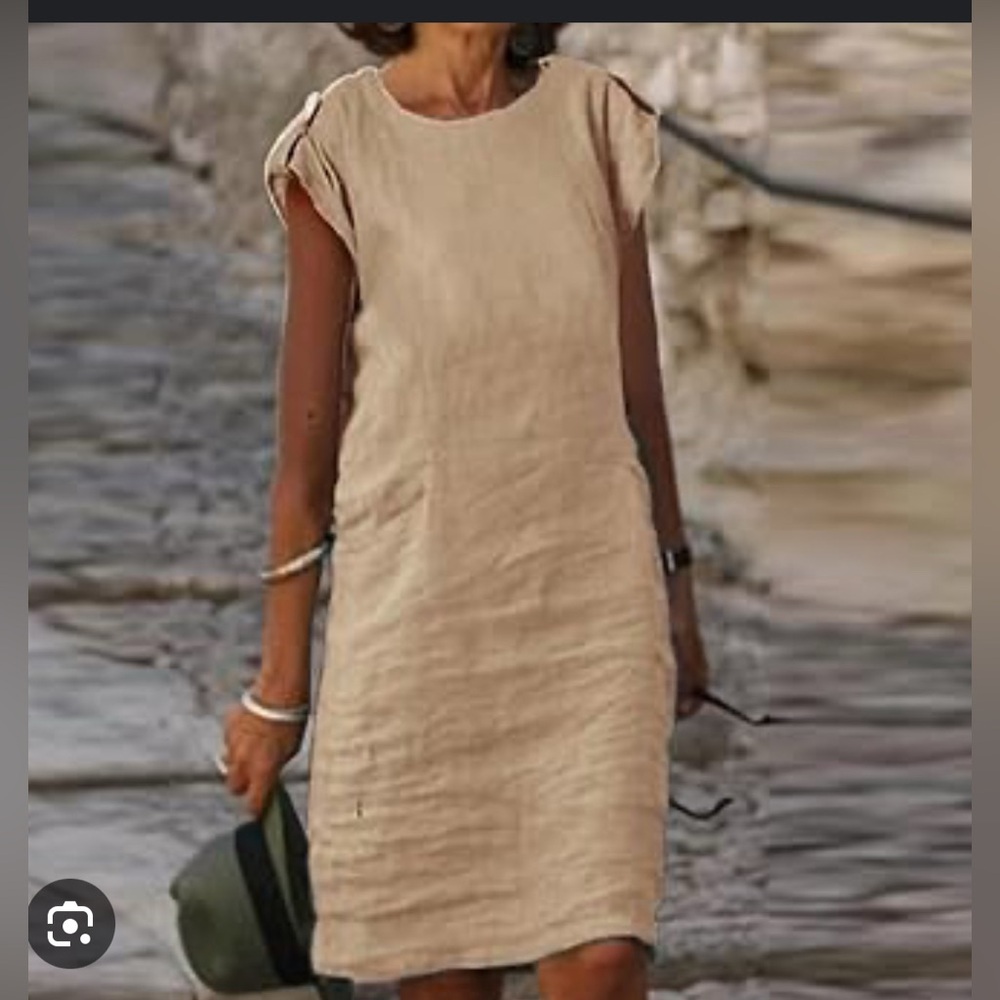 Prologue Tan Sheath Dress with Flutter Cap Sleeves